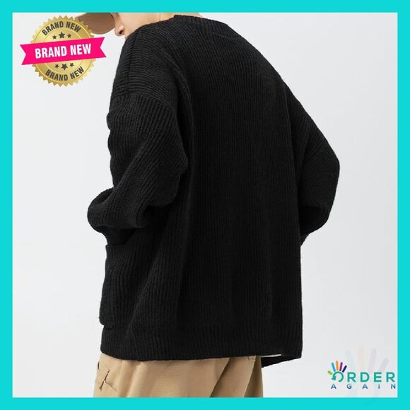 V-Neck Cable Knit Cardigan Sweater Oversized Grunge Y2K Streetwear - Picture 5 of 8